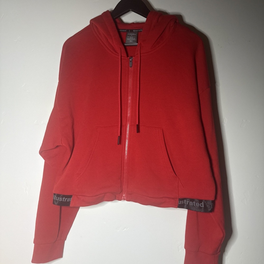 Sports Illustrated Womens XL Red Cropped Full Zip Hoodie Sweatshirt Logo